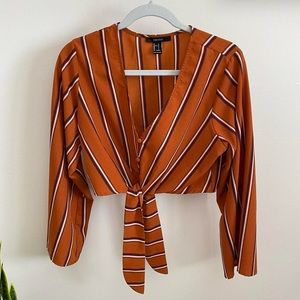 LARGE ORANGE STRIPED BELL SLEEVE CROP TOP